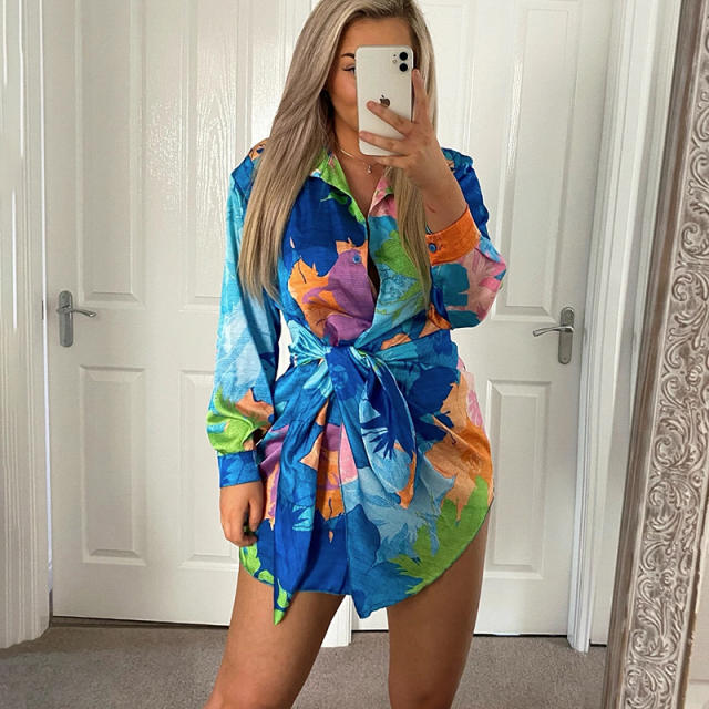 Amazon hot sale color patterned shirt short dress