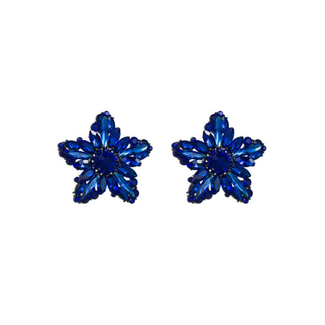 Chunky color glass crystal statement star earrings