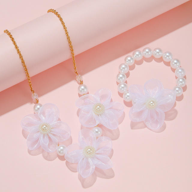 Sweet mesh flower cute kids jewelry set