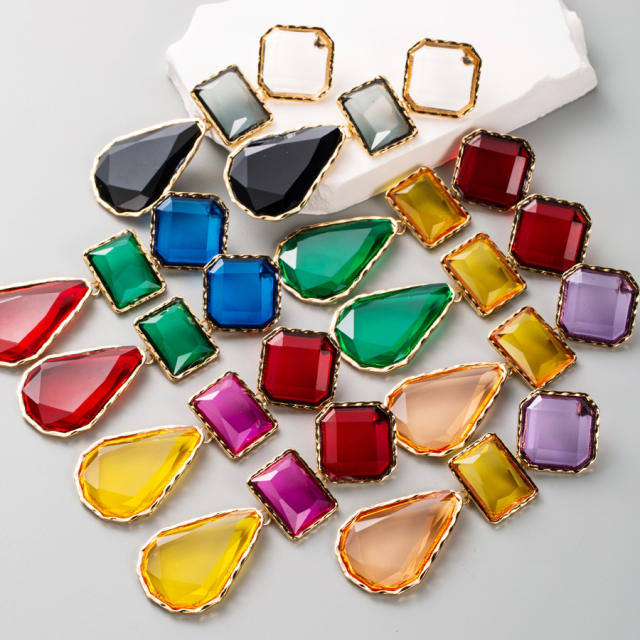 Boho chunky color resin geometric alloy earrings