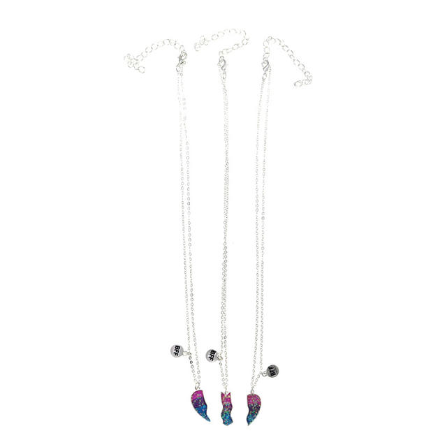 3pcs gliter sequins heart BFF necklace set