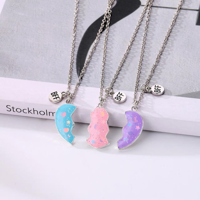 3pcs Magnetic attraction heart BFF necklace set