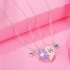 Cute panada heart shape BFF necklace set