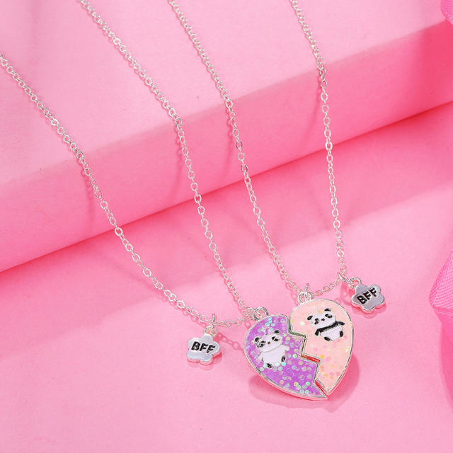 Cute panada heart shape BFF necklace set