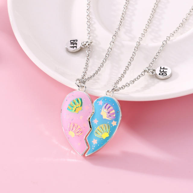 Beach trend shell sweet pink heart Magnetic attraction BFF necklace