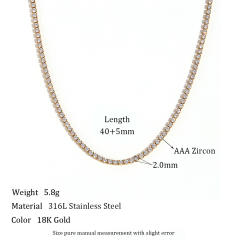 2mm delicate tennis chain stainless steel choker necklace