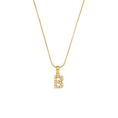 18KG pearl initial letter pendant snake chain stainless steel necklace