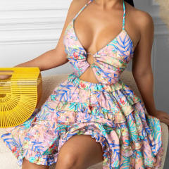 Summer design colorful pattern camisole short dress