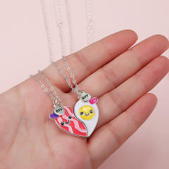 Hot dog egg cute enamel BFF necklace set