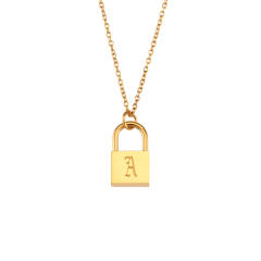 Hiphop vintage initial letter padlock pendant stainless steel necklace