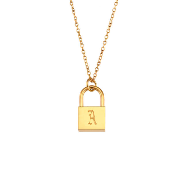 Hiphop vintage initial letter padlock pendant stainless steel necklace
