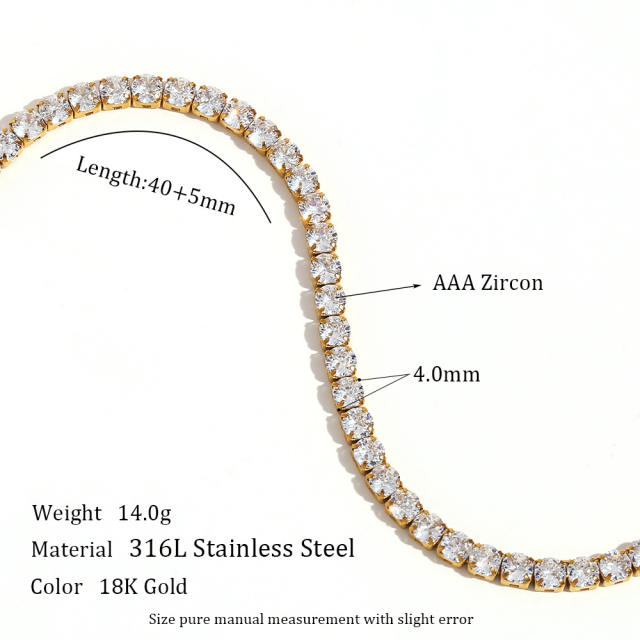 2mm delicate tennis chain stainless steel choker necklace