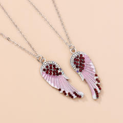 Colorful diamond wing pendant alloy BFF necklace set