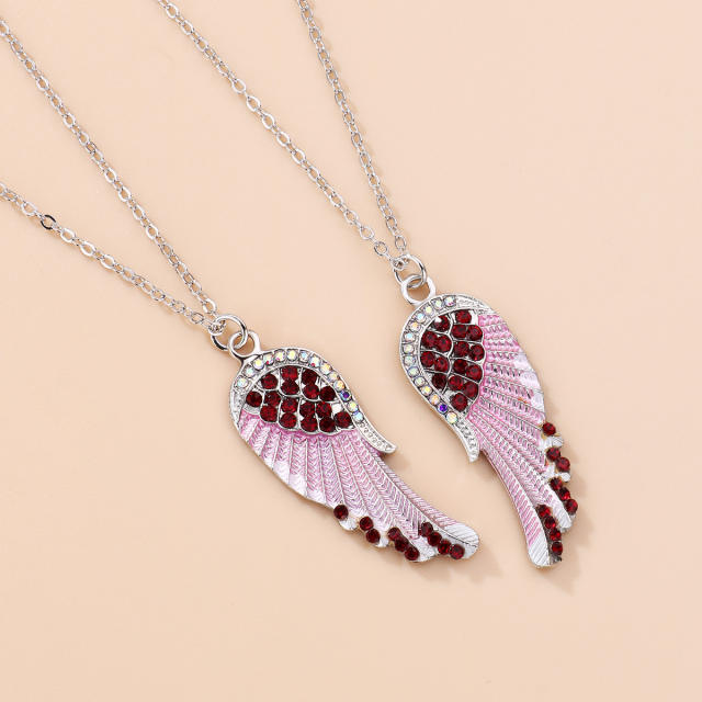Colorful diamond wing pendant alloy BFF necklace set