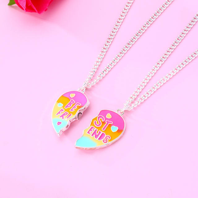Color enamel best friends letter alloy BFF necklace set