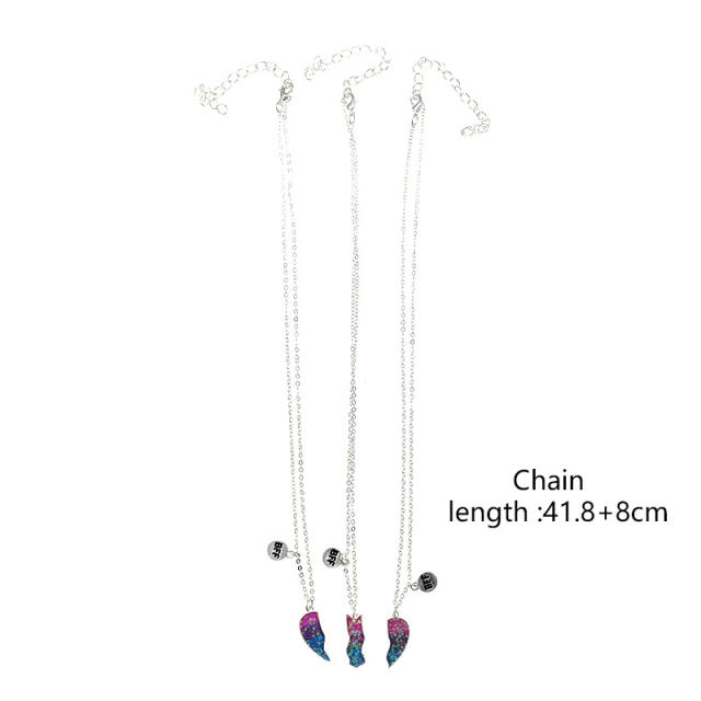 3pcs gliter sequins heart BFF necklace set