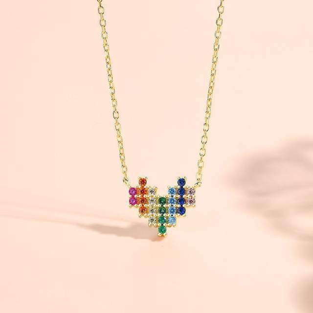 INS rainbow cz heart dainty alloy necklace