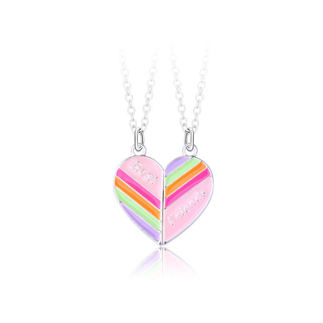 Sweet rainbow heart Magnetic attraction BFF necklace