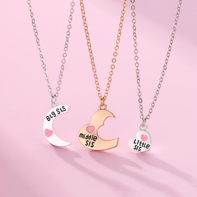 3pcs matching heart pendant BFF necklace set
