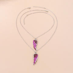 Colorful diamond wing pendant alloy BFF necklace set