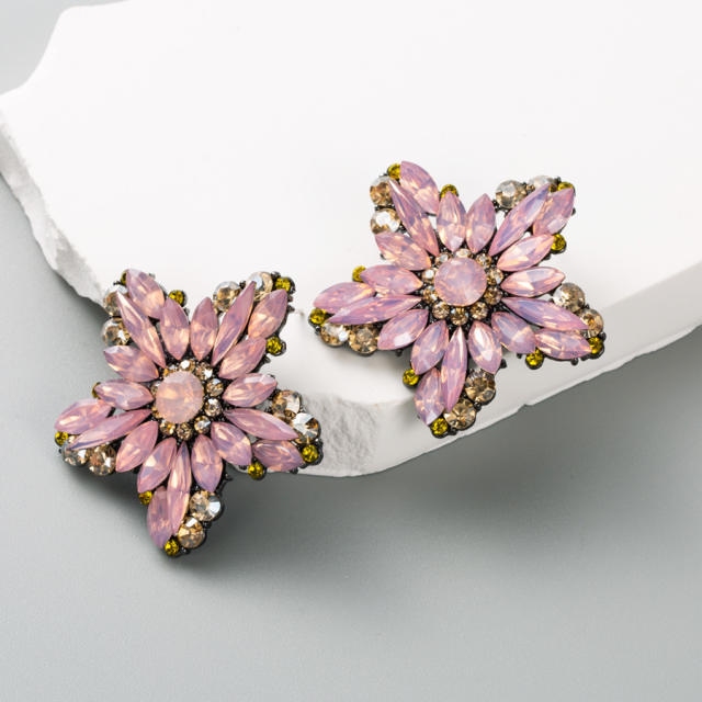 Chunky color glass crystal statement star earrings
