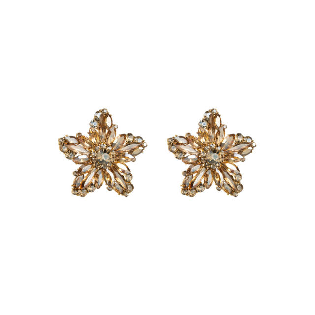 Chunky color glass crystal statement star earrings