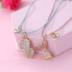 Delicate diamond unicorn fish tail BFF necklace set