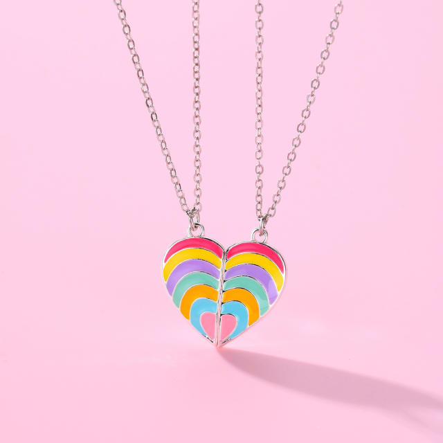 Hot sale rainbow heart enamel BFF necklace