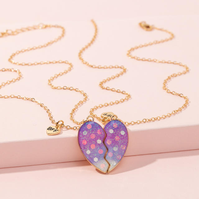 BFF Purple heart Magnetic attraction necklace set