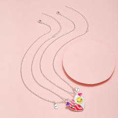 Hot dog egg cute enamel BFF necklace set