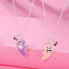 Cute panada heart shape BFF necklace set