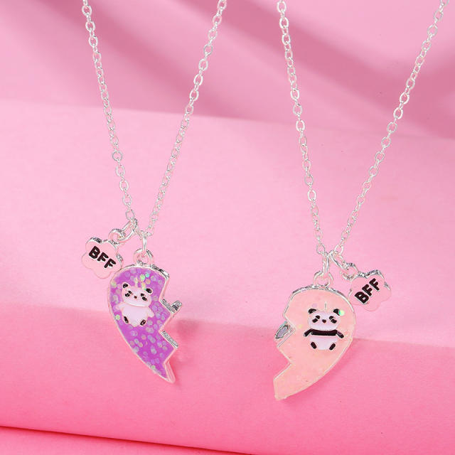 Cute panada heart shape BFF necklace set