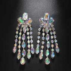 Chunky AB glass crystal statement tassel earrings