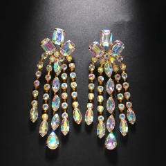 Chunky AB glass crystal statement tassel earrings