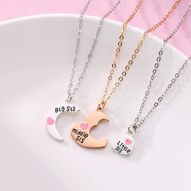 3pcs matching heart pendant BFF necklace set