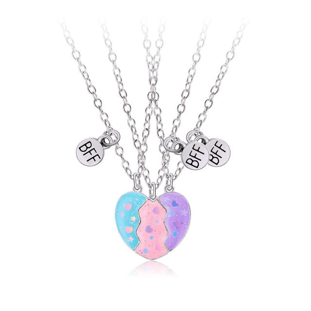 3pcs Magnetic attraction heart BFF necklace set