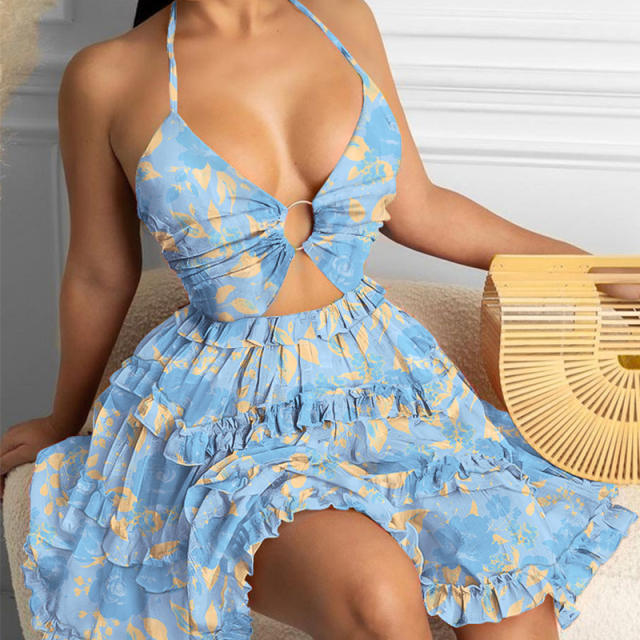 Summer design colorful pattern camisole short dress