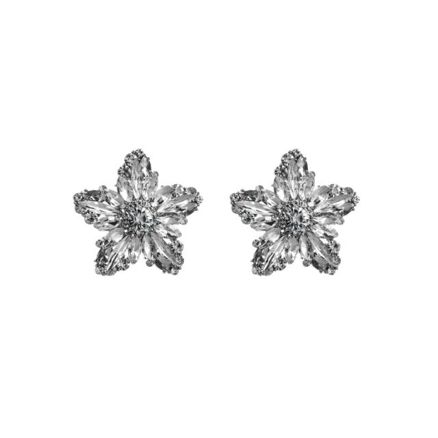 Chunky color glass crystal statement star earrings