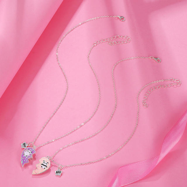 Cute panada heart shape BFF necklace set
