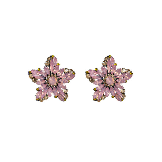 Chunky color glass crystal statement star earrings