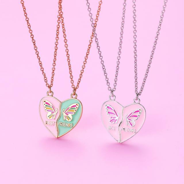 Colorful heart butterfly Magnetic attraction heart necklace set