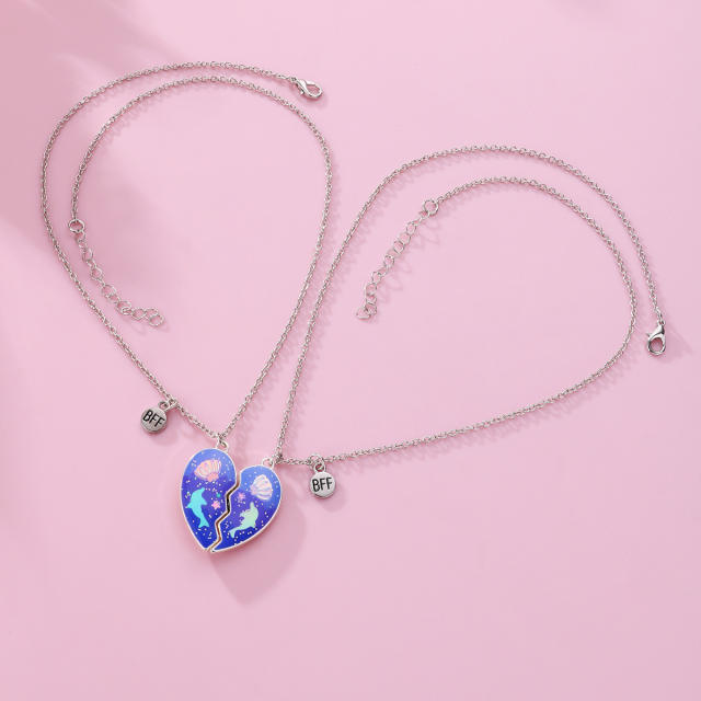 Dolphin shell pattern heart Magnetic attraction BFF necklace