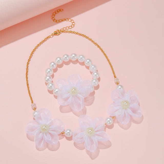Sweet mesh flower cute kids jewelry set