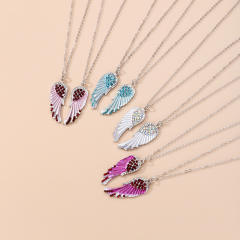 Colorful diamond wing pendant alloy BFF necklace set