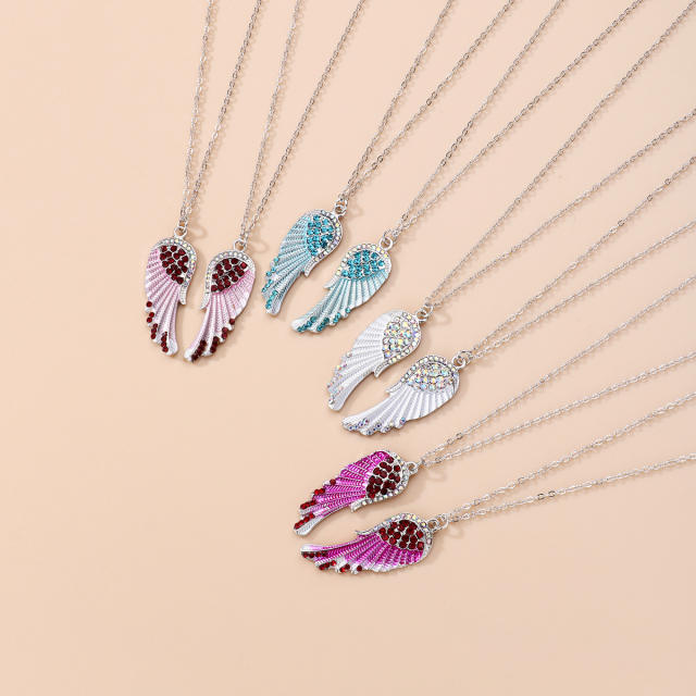 Colorful diamond wing pendant alloy BFF necklace set