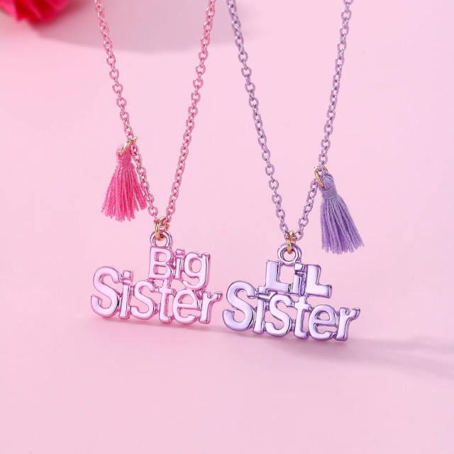 Sweet big sister little sister letter pink purple necklace set
