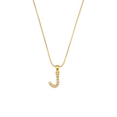 18KG pearl initial letter pendant snake chain stainless steel necklace