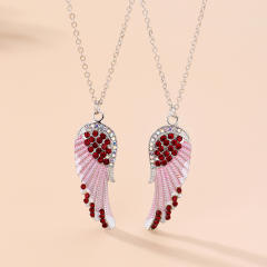 Colorful diamond wing pendant alloy BFF necklace set