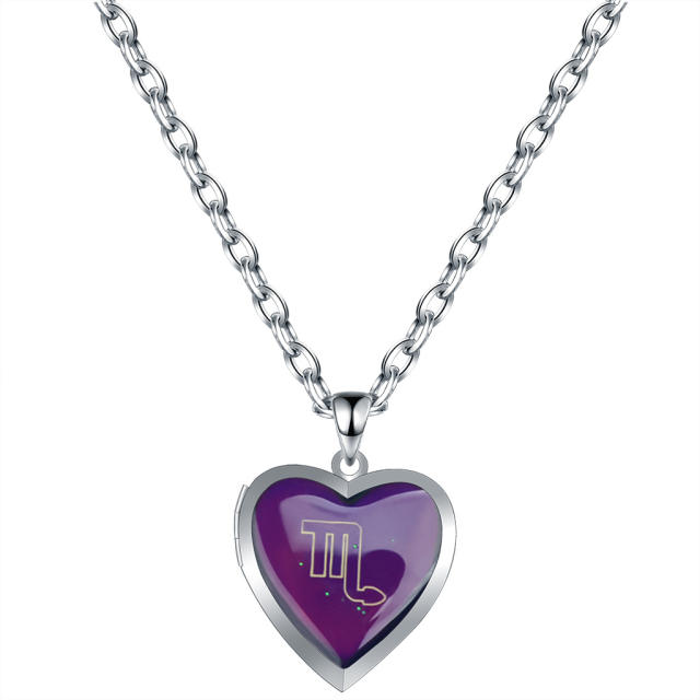 Personality color changing zodiac stainless steel chain necklace