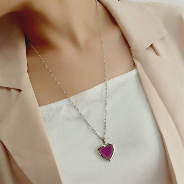 Personality color changing zodiac stainless steel chain necklace